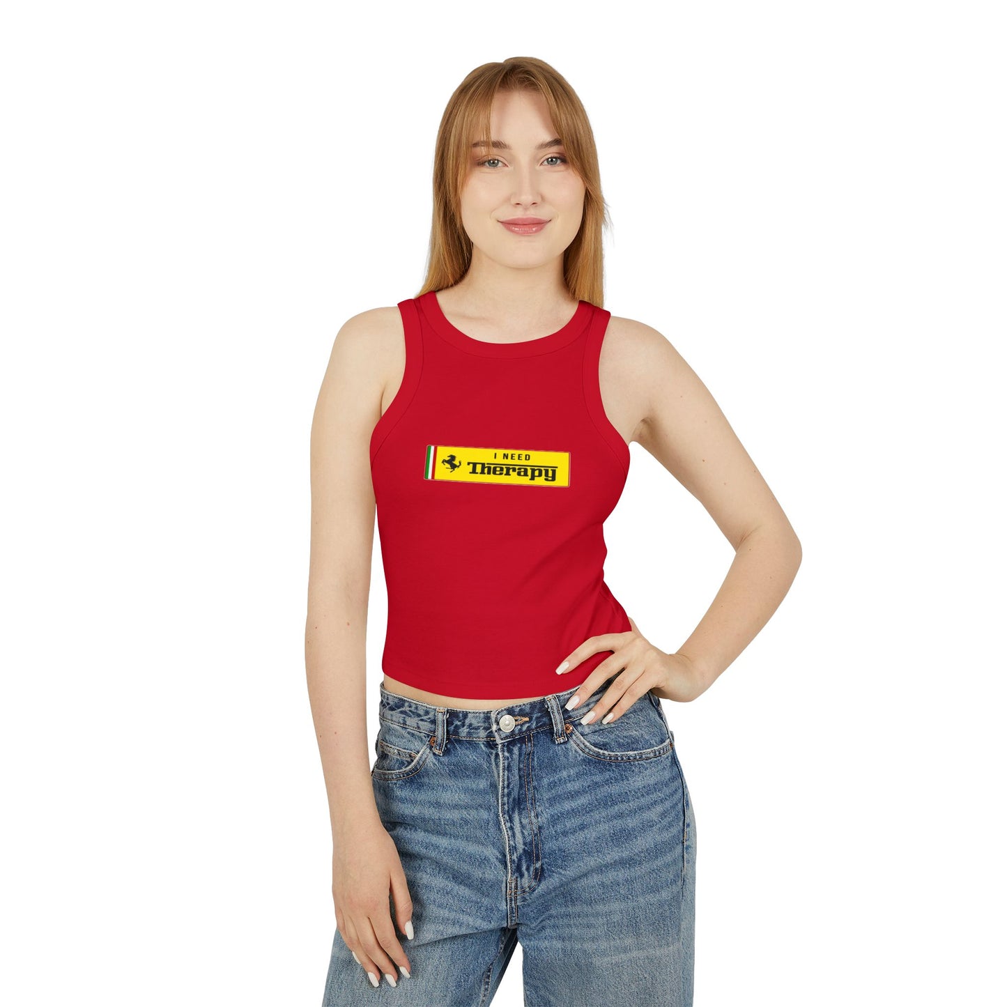 I Need Thearapy Ferrari Racing Crop Top: Charles Leclerc F1 Fan Tank - Ribbed Racerback Trendy Tank Top