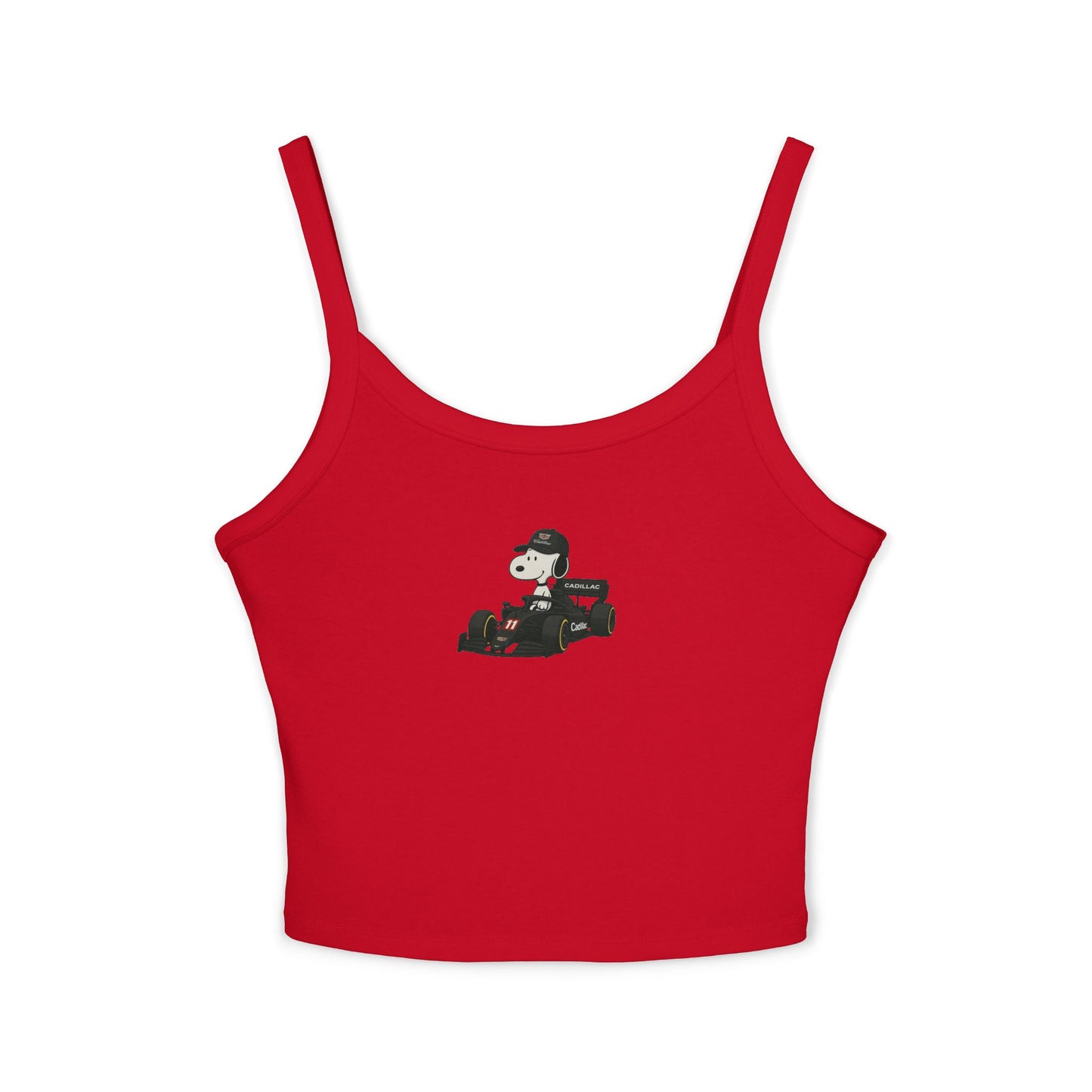 Snoopy Red Cadillac Formula 1 Team Crop Top: Checo perez F1 Fan Tank - Ribbed Racerback