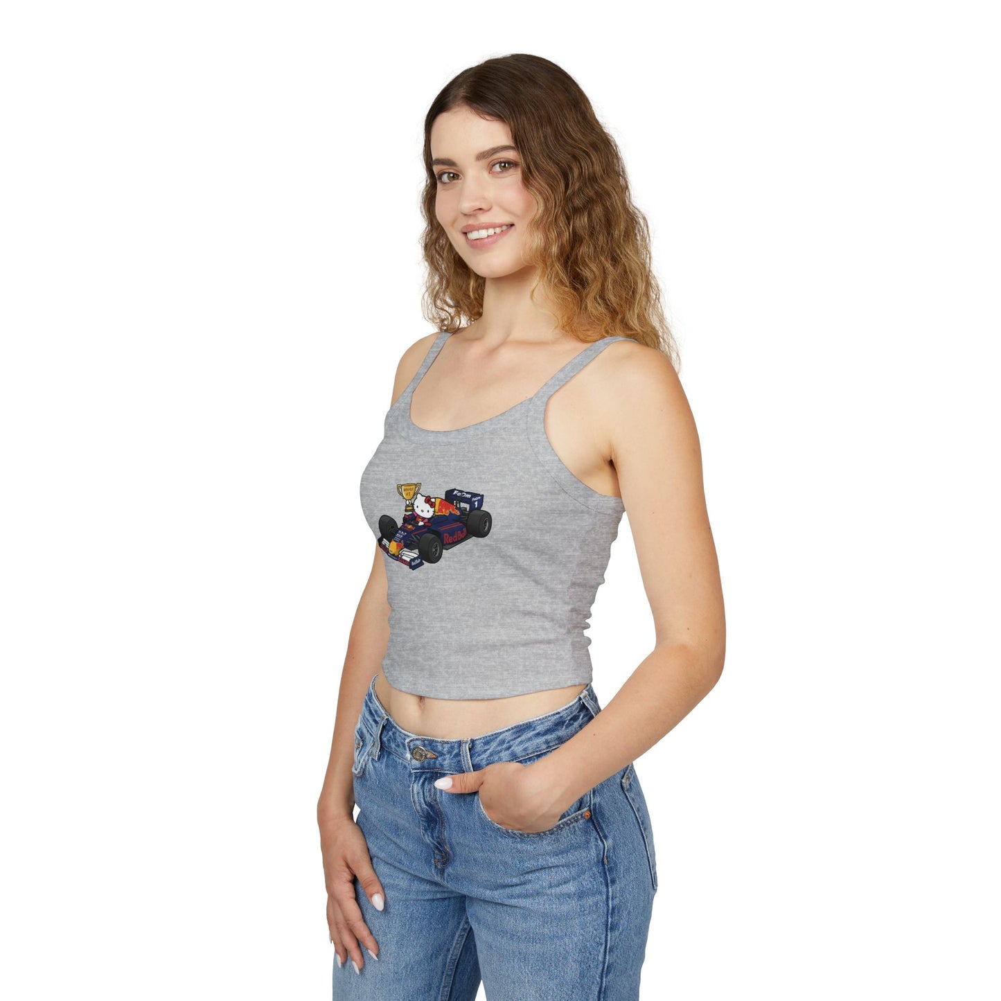 Red Bull Racing F1 X Hello Kitty Racerback Tank Top: Women's Cropped Max Verstapen Teel