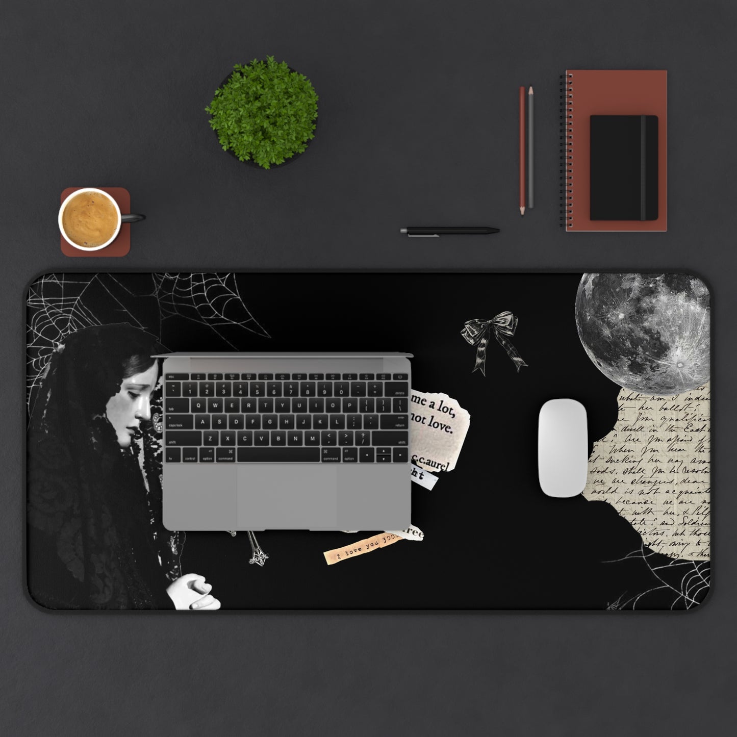 Gothic Desk Mat with Enigmatic Quotes, Halloween Decor, Office Accessories, Home Office Decor, Unique Gift Idea