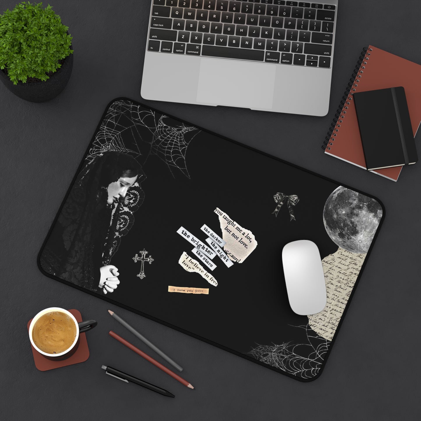 Gothic Desk Mat with Enigmatic Quotes, Halloween Decor, Office Accessories, Home Office Decor, Unique Gift Idea