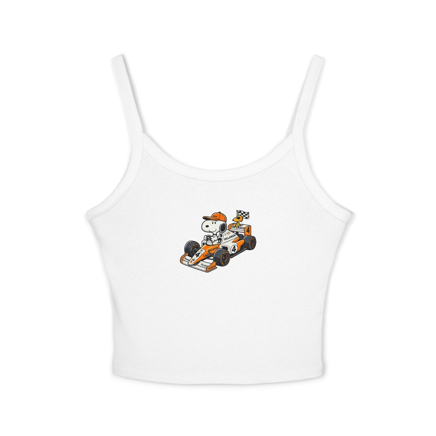 Snoopy F1 Team Crop Top : McLaren Racerback Tank Top for Formula 1 Fans, Cute Cartoon Racing Shirt