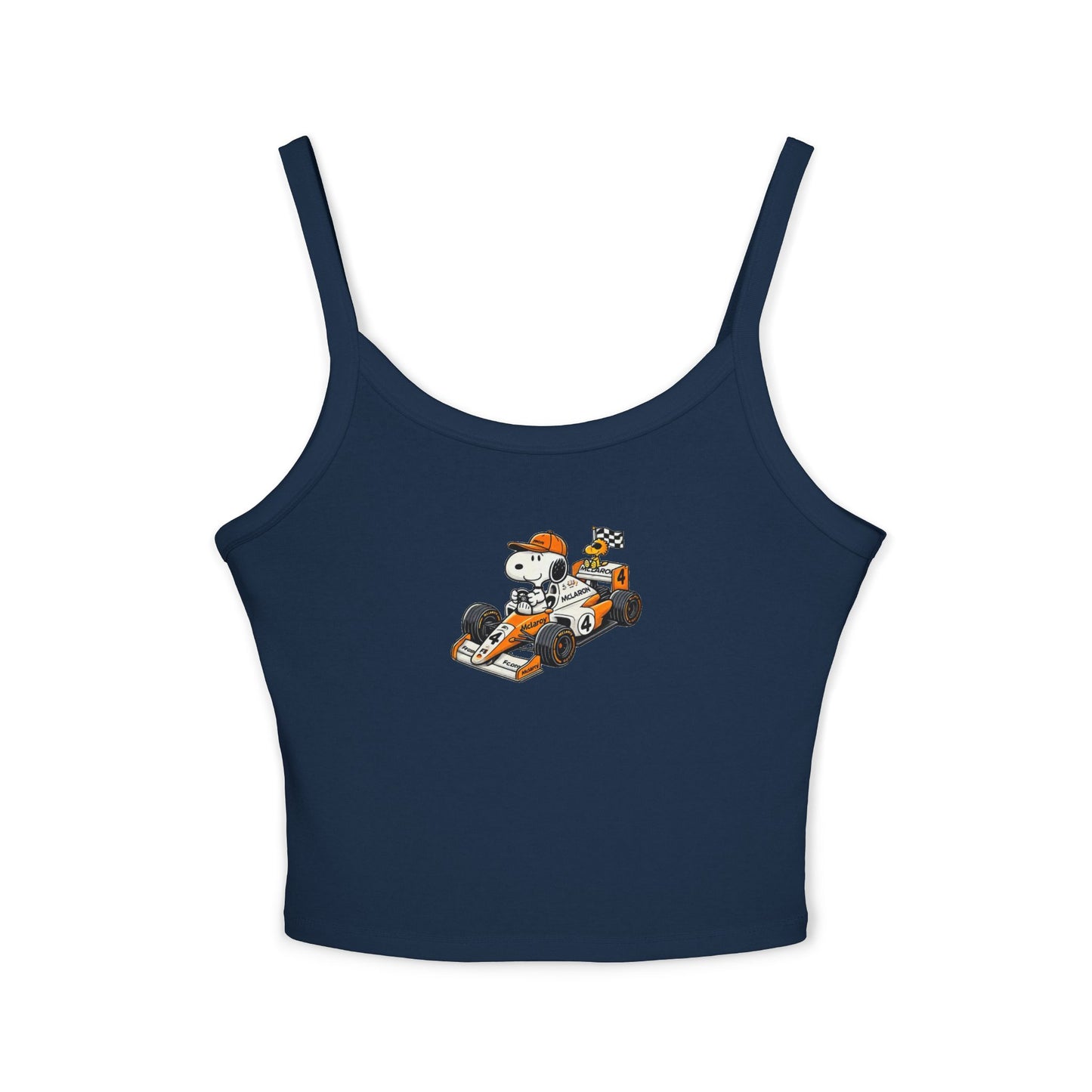Snoopy F1 Team Crop Top : McLaren Racerback Tank Top for Formula 1 Fans, Cute Cartoon Racing Shirt
