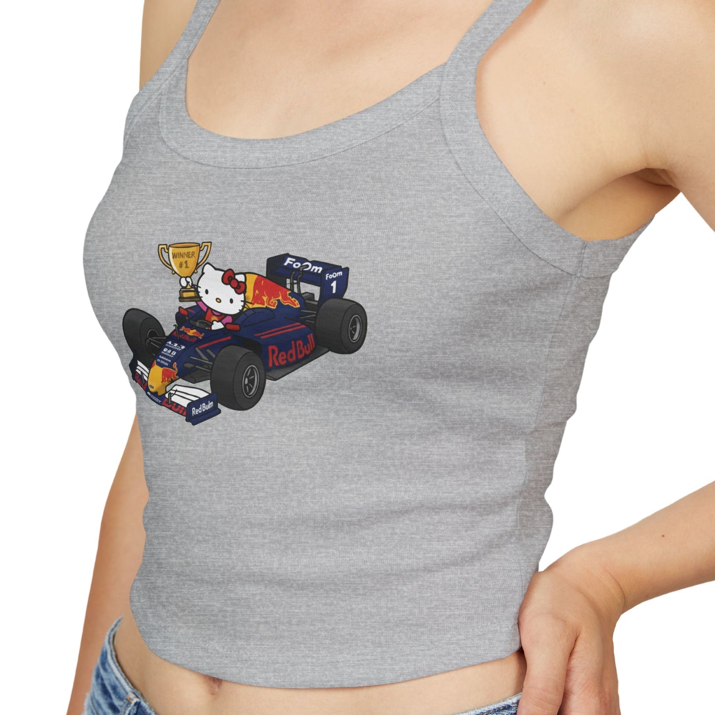 Red Bull Racing F1 X Hello Kitty Racerback Tank Top: Women's Cropped Max Verstapen Teel