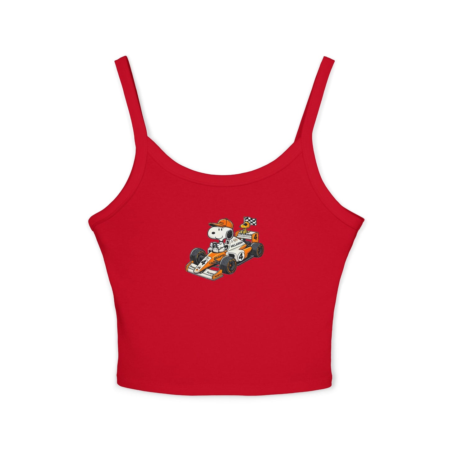 Snoopy F1 Team Crop Top : McLaren Racerback Tank Top for Formula 1 Fans, Cute Cartoon Racing Shirt