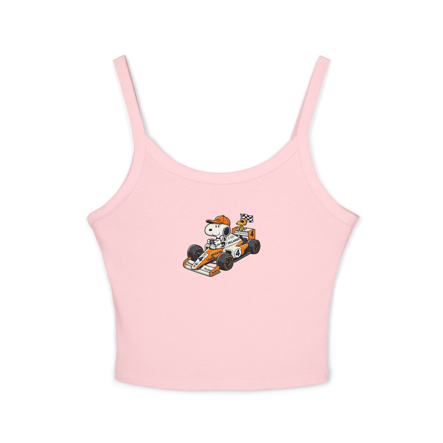 Snoopy F1 Team Crop Top : McLaren Racerback Tank Top for Formula 1 Fans, Cute Cartoon Racing Shirt