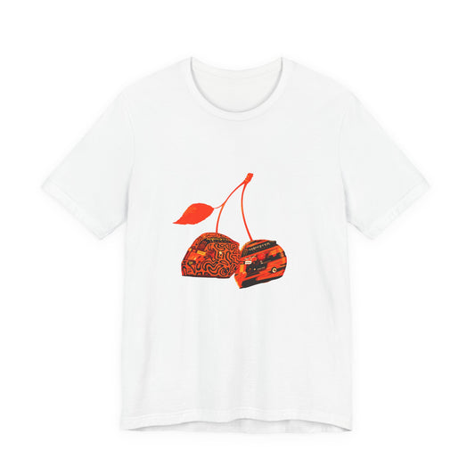 Cherry McLaren T-Shirt - Loose Fit Formula 1 Graphic Tee, Lando Norris & Oscar Piastri Helmet - Unisex Tee, F1 Shirt, McLaren F1