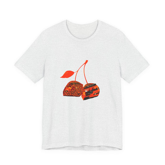 Cherry McLaren T-Shirt - Loose Fit Formula 1 Graphic Tee, Lando Norris & Oscar Piastri Helmet - Unisex Tee, F1 Shirt, McLaren F1