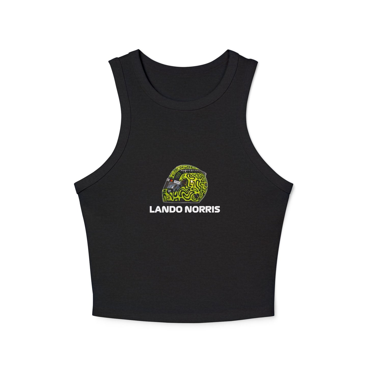 Women's Racer Tank Top - Lando Norris 2025 Helmet Graphic Tee, Y2K Style McLaren F1 Shirt, Crop Top