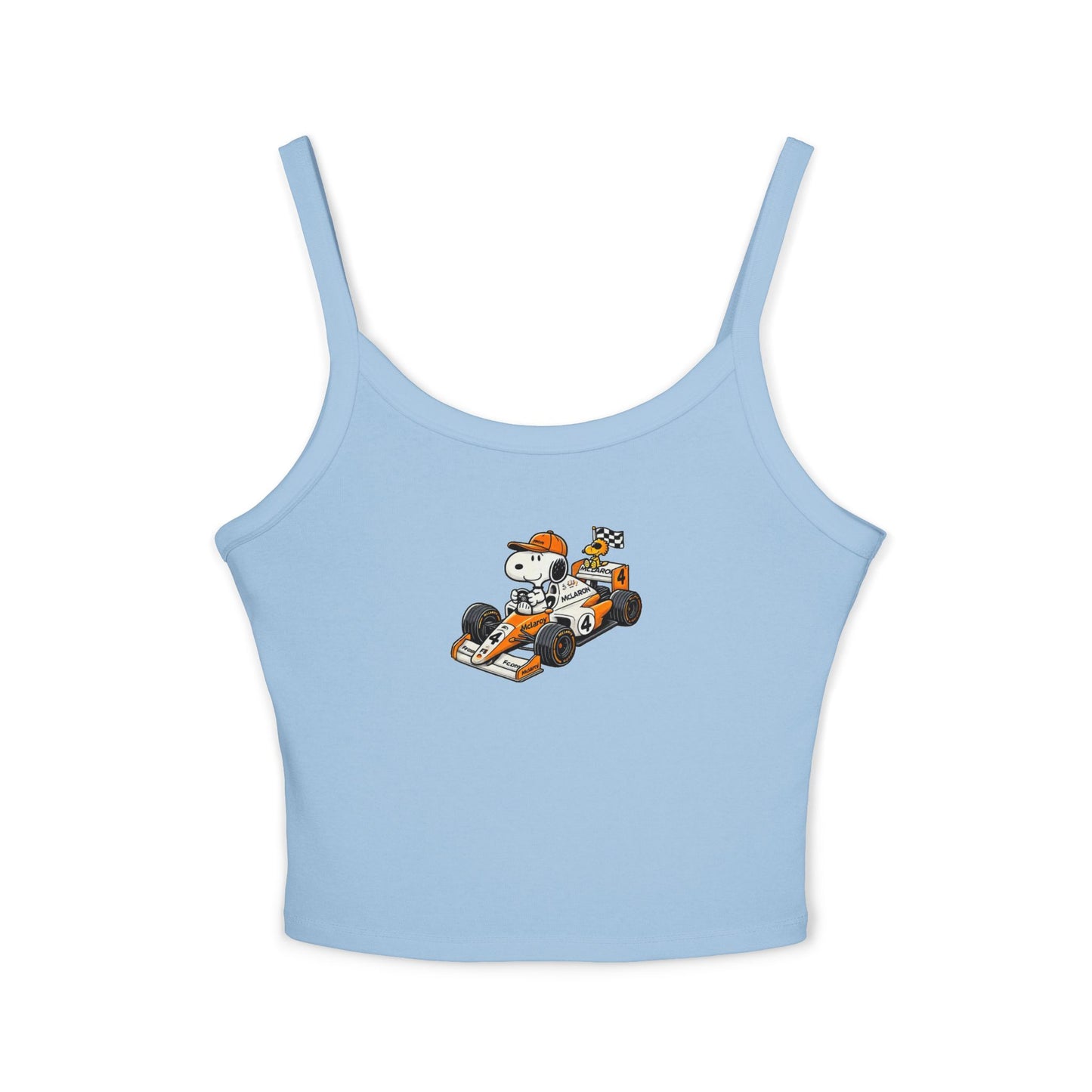 Snoopy F1 Team Crop Top : McLaren Racerback Tank Top for Formula 1 Fans, Cute Cartoon Racing Shirt