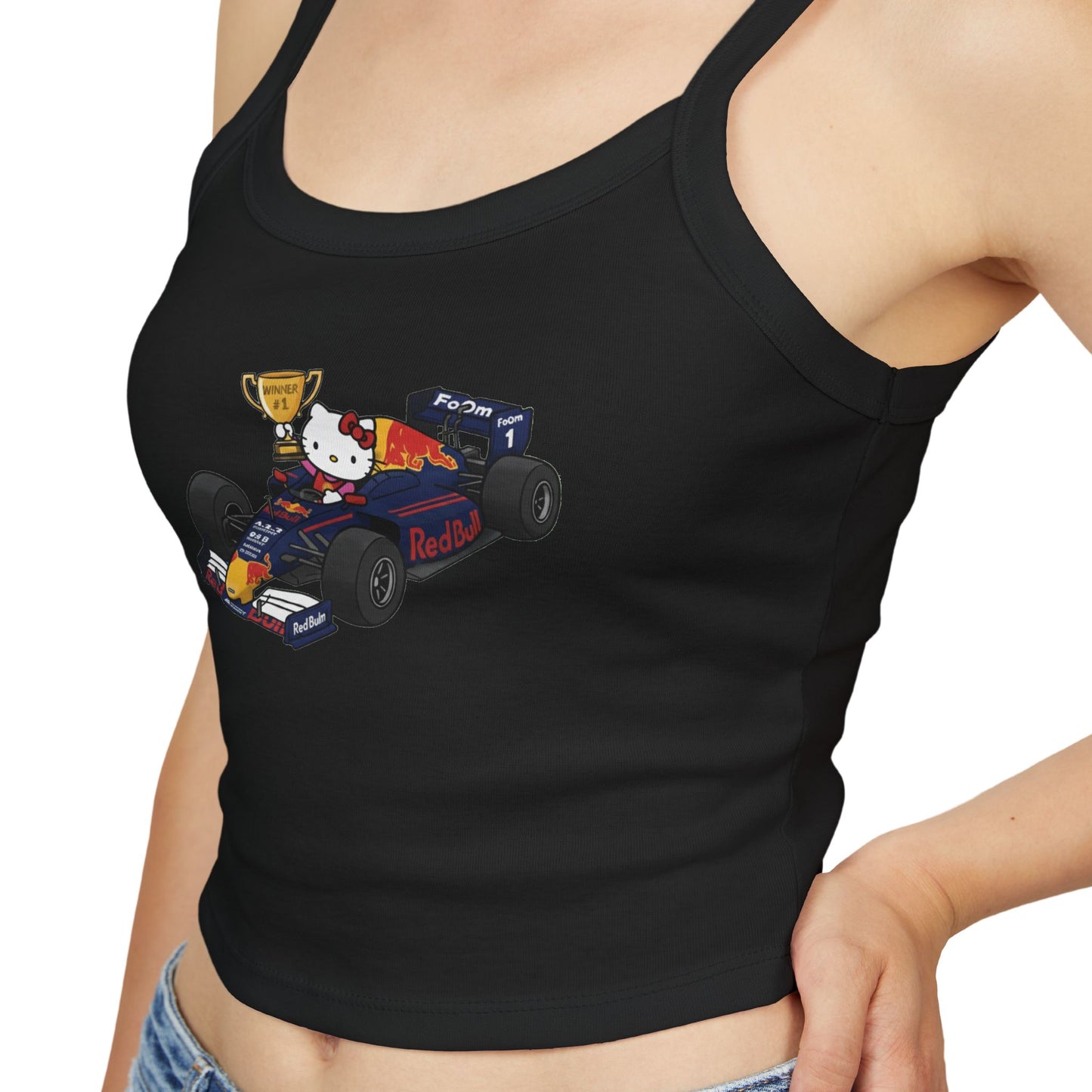 Red Bull Racing F1 X Hello Kitty Racerback Tank Top: Women's Cropped Max Verstapen Teel