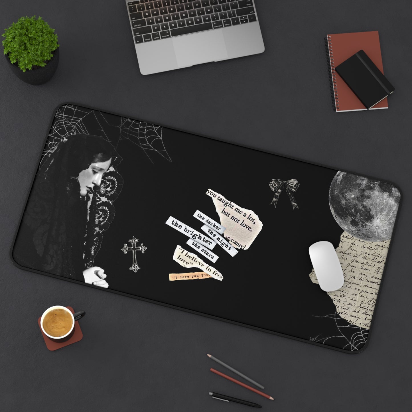 Gothic Desk Mat with Enigmatic Quotes, Halloween Decor, Office Accessories, Home Office Decor, Unique Gift Idea