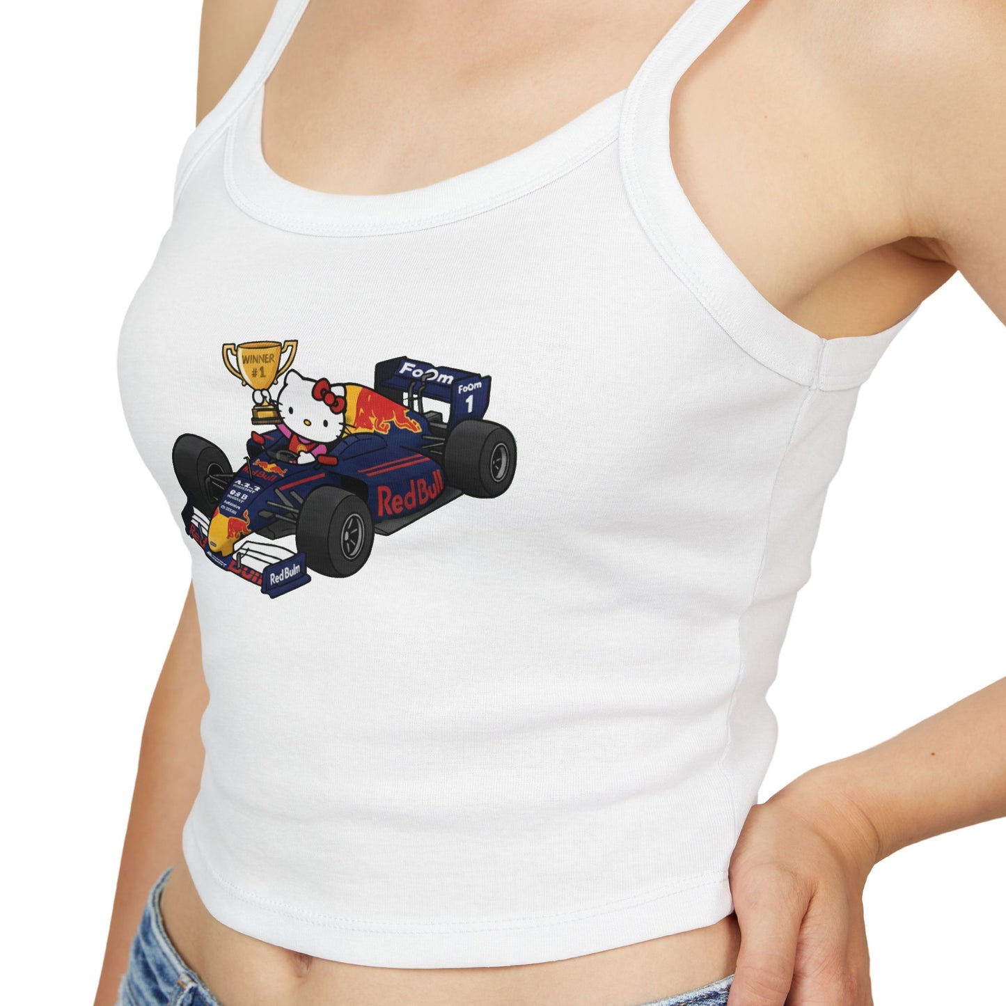 Red Bull Racing F1 X Hello Kitty Racerback Tank Top: Women's Cropped Max Verstapen Teel