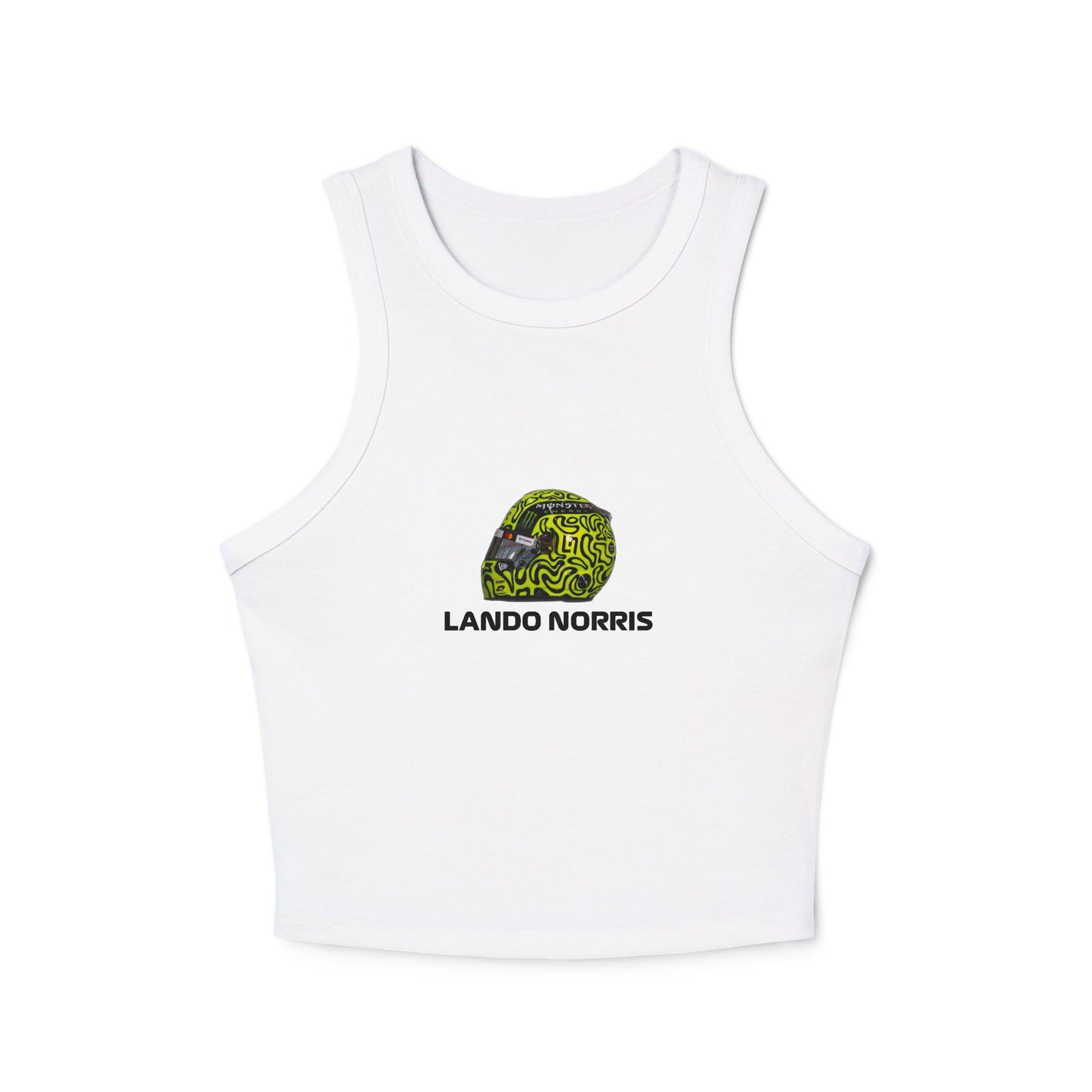 Women's Racer Tank Top - Lando Norris 2025 Helmet Graphic Tee, Y2K Style McLaren F1 Shirt, Crop Top