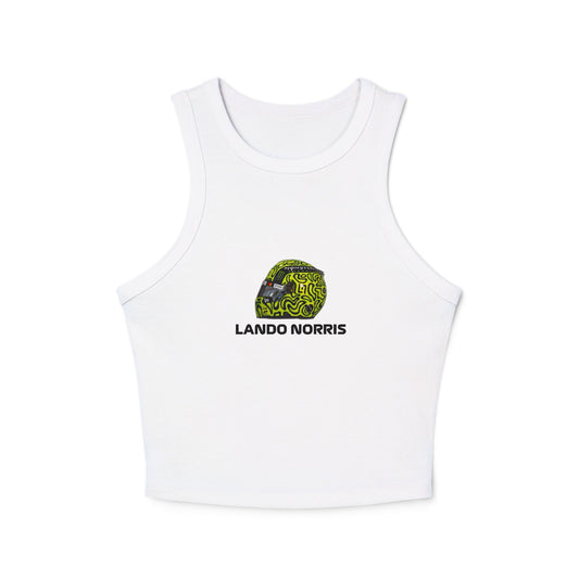 Women's Racer Tank Top - Lando Norris 2025 Helmet Graphic Tee, Y2K Style McLaren F1 Shirt, Crop Top